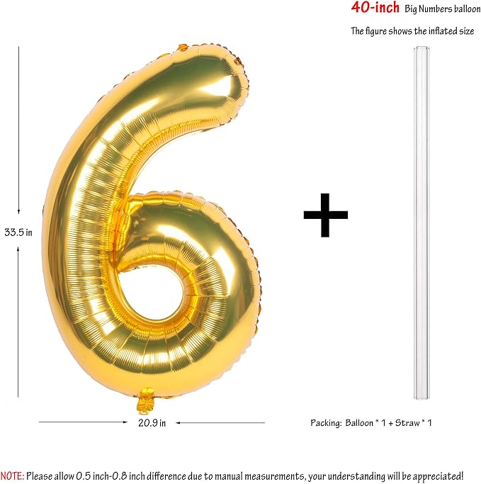 40In Large Gold Number Balloon 6 Aluminum Foil Mylar Big Number Balloon 0-9 | - Image 2