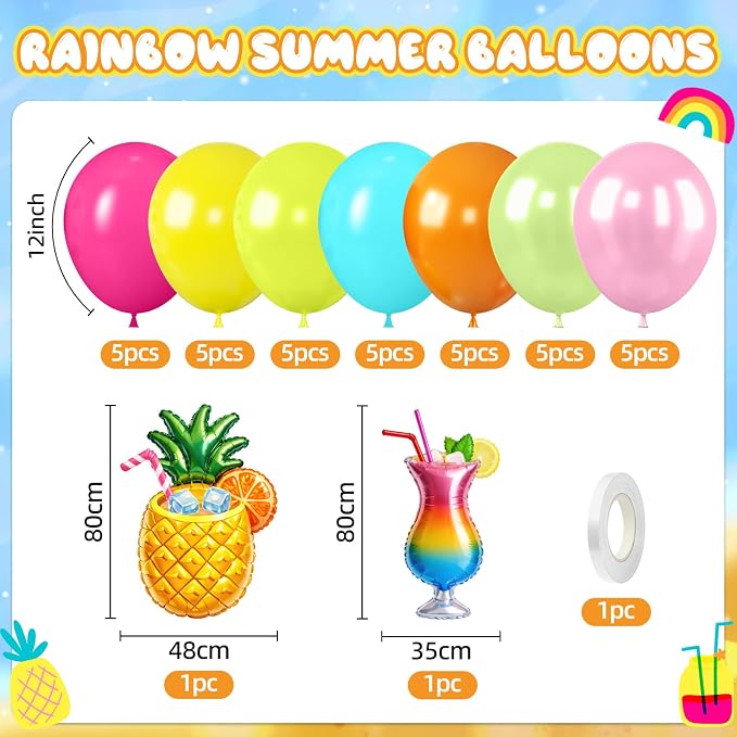 Hawaiian Balloons, Pineapple Tropical Foil Balloons, 12 Inch Teal Pearl Pink - Image 2