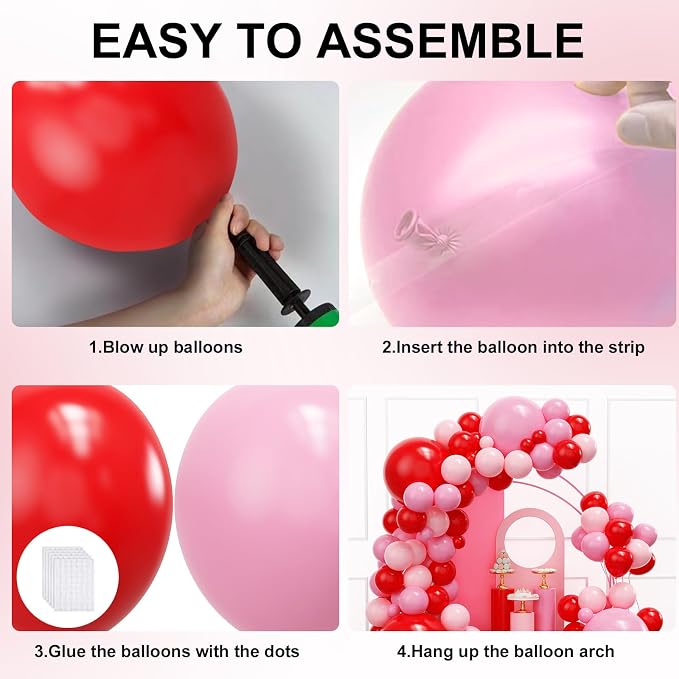 YMSZ Red and Pink Balloons Arch Kit, Valentines Balloons Arch Kit | 134pcs Pink - Image 3