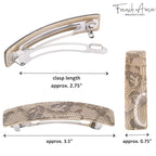 French Amie Oblong Handmade 3.5" Celluloid Automatic Hair Clip Barrette French Hair Clip for Girls Strong Hold Hair Clips for Women No Slip Durable Paris Hair Accessories, Made in France (Beige Net)