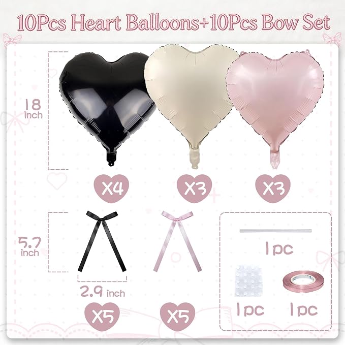 Pink and Black Heart Balloons - Image 2