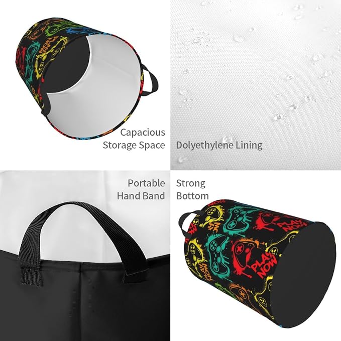 Colorful Silhouettes Game Joystick Laundry Hamper Bag - Image 3