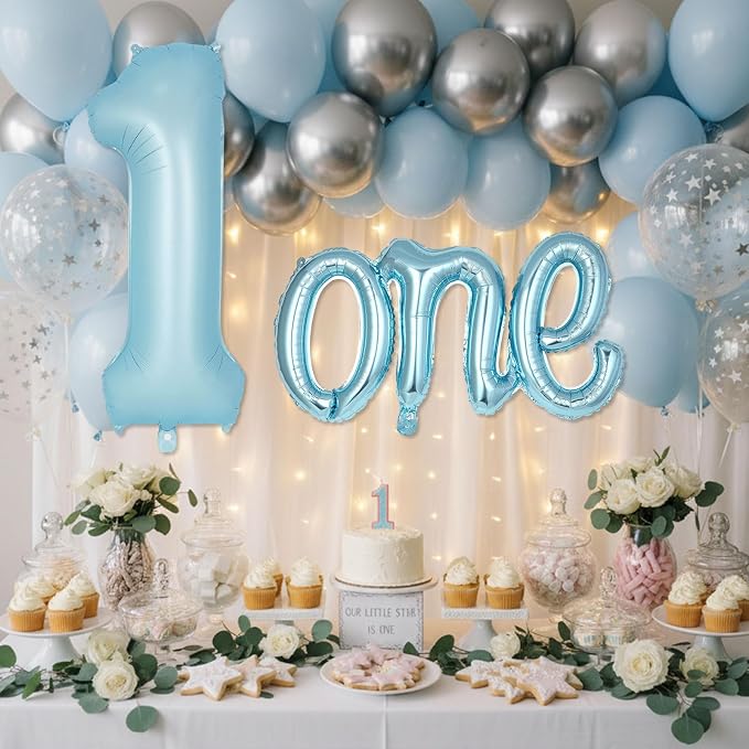 2 Pcs One Balloon Set, 40 Inch Number 1 Balloon and 41 Inch Script Letter One - Image 3