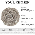 CJL HAIR Large Messy Bun Hair Piece Wavy Curly Scrunchies Synthetic Chignon Ponytail Hair Extensions Thick Updo Hairpieces for Women Polar Silver
