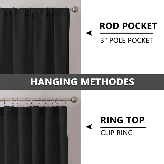 Tollpiz Linen Curtains Living Room Rod Pocket Semi Sheer Curtain Burlap Light - Image 5
