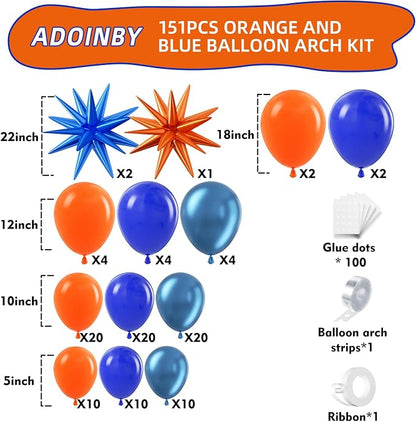 Blue and Orange Balloon Arch Kit, Different Size Balloons - Image 2