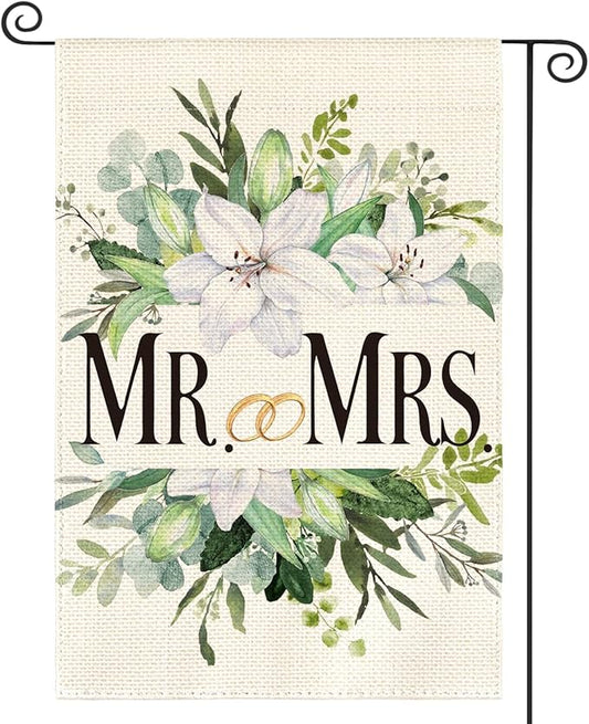AVOIN colorlife MR. and MRS. Wedding Garden Flag 12x18 Inch Double Sided Outside by AVOINcolorlife