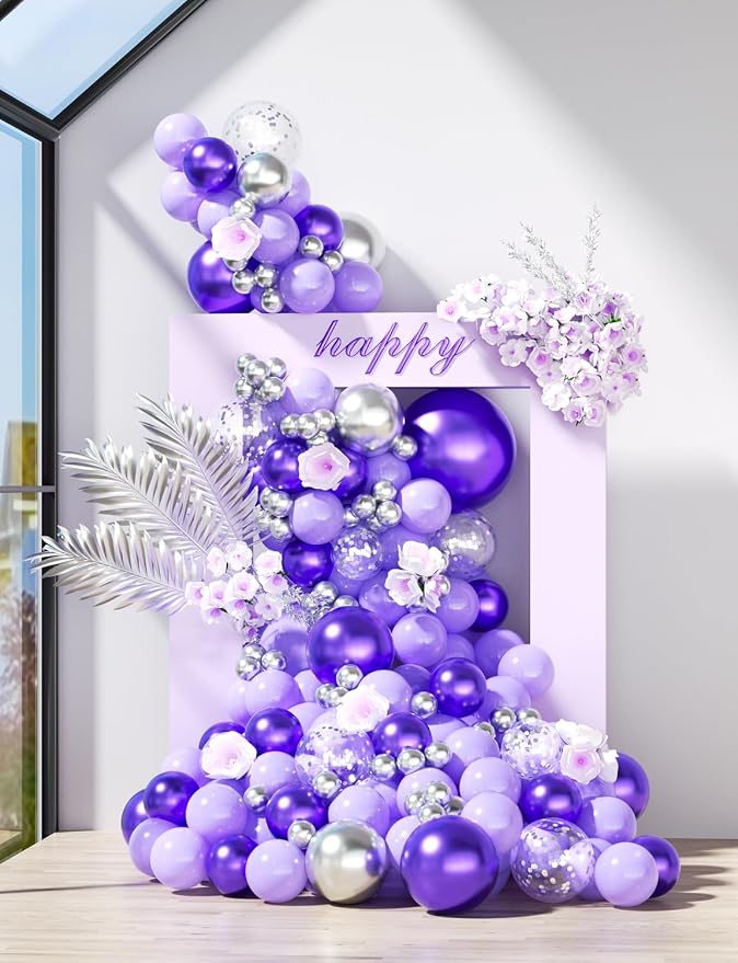 Purple and Silver Balloons, Birthday Party Decor | Pastel Purple Confetti - Image 5