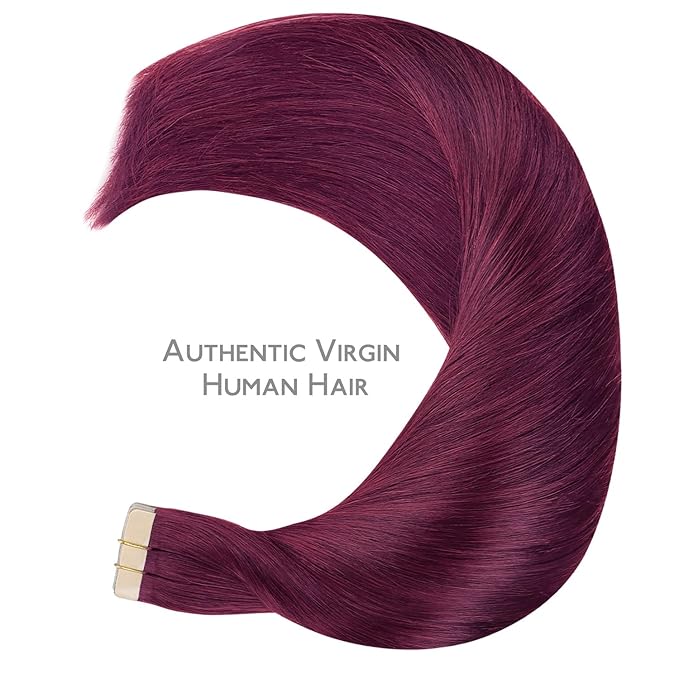 WENNALIFE Tape in Hair Extensions Human Hair, 20pcs 30g 10 inch Light Burgundy Remy Hair Extensions Straight Human Hair Tape in Extensions Skin Weft Tape Extensions Human Hair