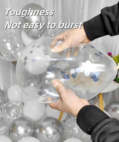300 Pack White and Silver Balloons 12 Inch Silver Confetti Balloon - Image 3