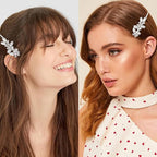 4pcs Rhinestone Pearl Wedding Hair Clips Silver New Bride Bridesmaid Spring Clips French Hairpins Elegant Floral Stylish Accessories Gift for Women Girls Leaf Style