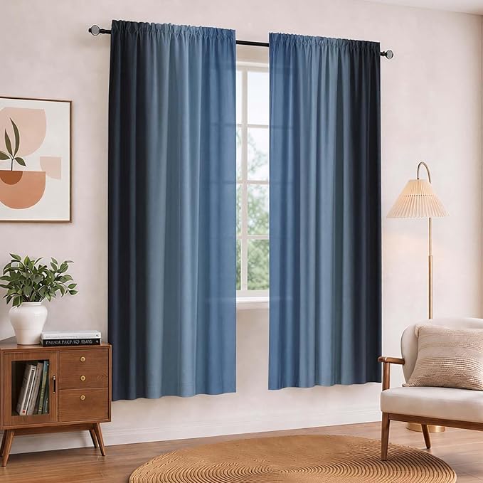Navy Blue and Black Curtains for Living Room 63 Inch Length Ombre Curtains 2 - Image 2