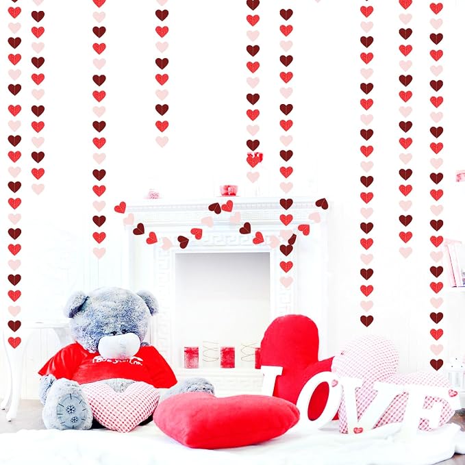 Valentines Day Party Decorations Pink-Red Heart-Garland - 52ft Burgundy - Image 7