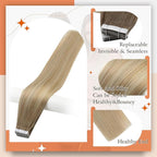 Full Shine Blonde And Brown Tape in Hair Extensions Color 6/27/60 Balayage Blonde Human Hair Tape in Exensions 100G Seamless Soft Skin Weft 20Inch Brazilian Extension Bridal Hairstyles 40Pcs