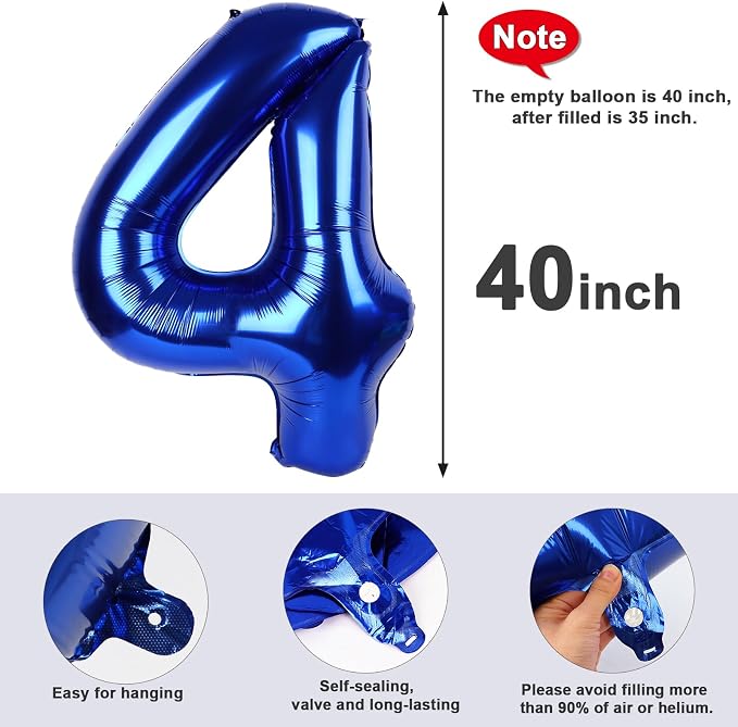 40 Inch Number 4 Balloon, Inflation Straw & Self-Sealing, Leak-Proof Aluminum - Image 5