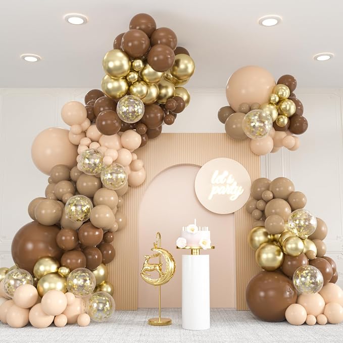 136pcs Brown Balloon Arch Kit, 18 12 10 5 inch Dark Brown Nude Gold | Confetti by ZizasAry
