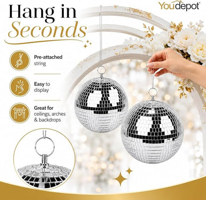 Youdepot 8-Inch Silver Disco Ball 2-Pack Mirror Ball | Hanging Mirror Ball - Image 7