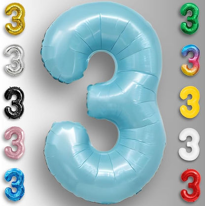 Candy Blue Number Balloon 3 Mylar Foil Balloons 32 inch - Image 6