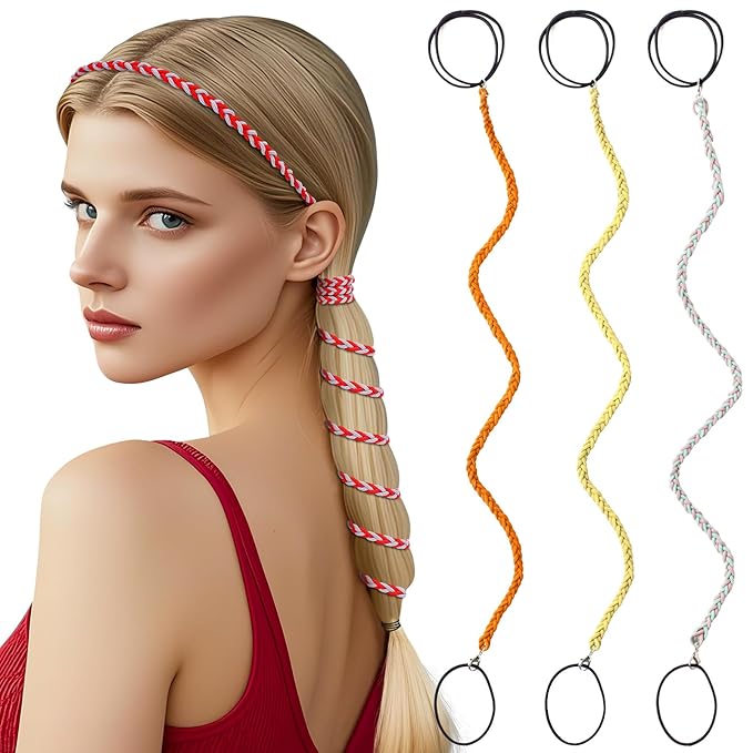 3 Packs Ponytail Holders Hair Ties for Women, Spiral Pony Tails Elastic Braided Hair Holders for Gym Swimming Sports (3pcs16"colorful12)