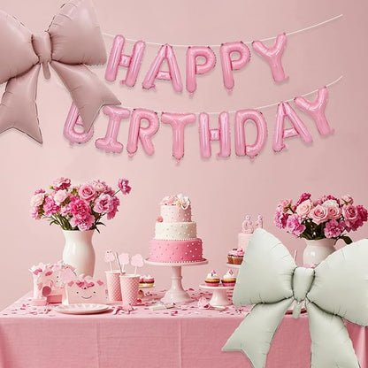Vuzvuv Pink Happy Birthday Balloons, 38 Inches Huge Bow Aluminum Foil Balloons - Image 5