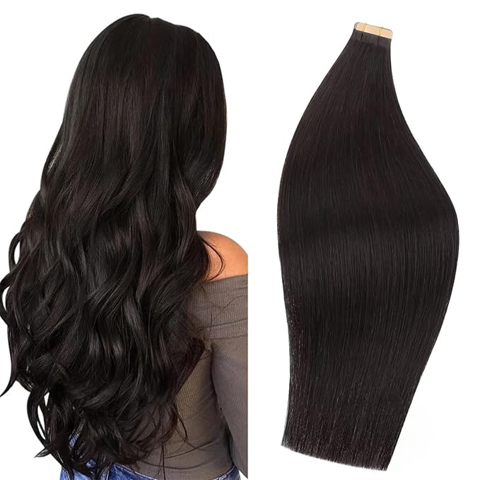 DOORES Human Hair Extensions Tape in Real Remy, 20pcs 80g Dark Brown 20 Inch, Thick Tape in Extensions Real Natural Human Hair Thick Ends Glue in Straight for Woman