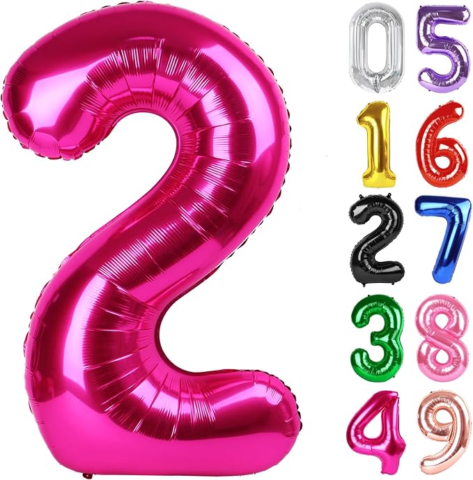 Hot Pink Number 2 Balloon 40 Inch, 2nd Birthday Decorations Men Women | Foil by IWERP