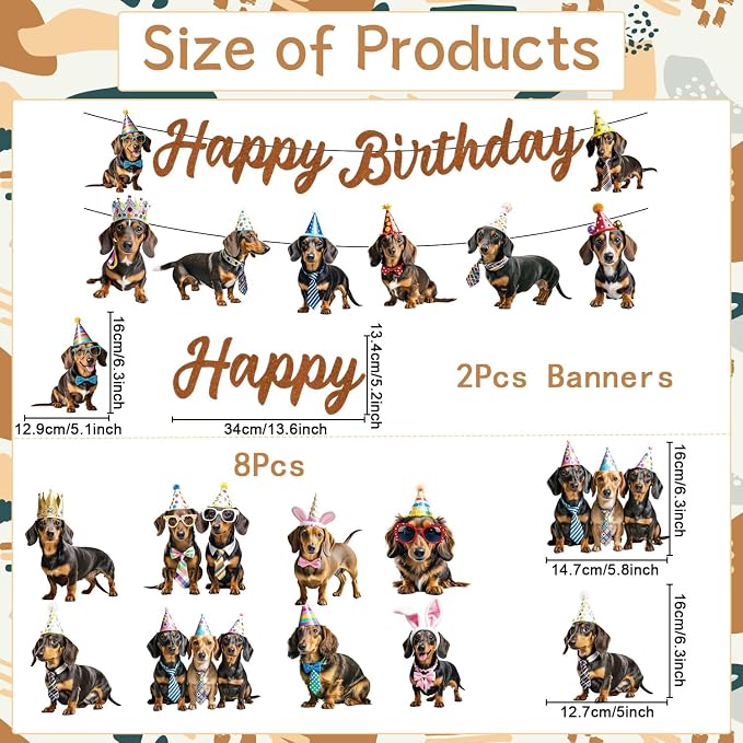 Dachshund Dog Birthday Banners Hanging Swirls Party Decor 10PCS | Dachshund - Image 2