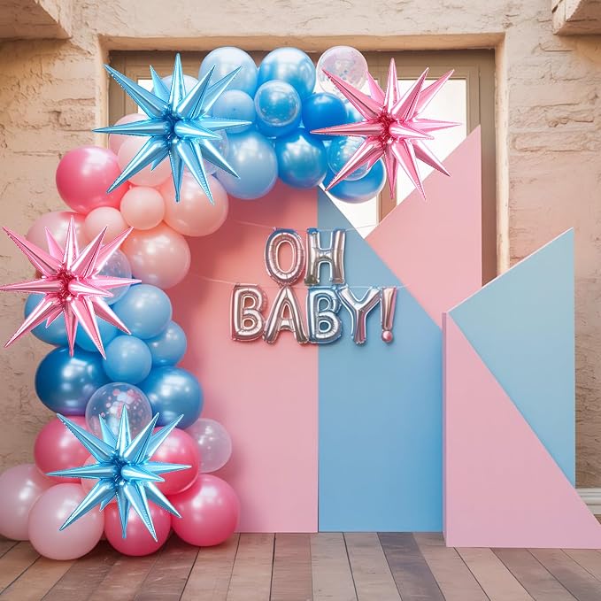 Blue Pink Star Balloons, 22/27 Inch Light Blue and Pink Foil Star Balloons - Image 4