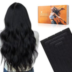 DOORES Invisible Tape in Hair Extensions Real Human Hair Invisi Edge, Jet Black 10pcs Injection Tape-ins 25g 18 Inch, Virgin Human Natural Injected Tape in Extensions Straight