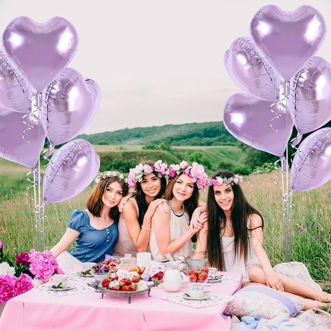 TONIFUL 30 Pcs Light Purple Heart Balloons 18 Inch Heart Shape Foil Balloon | - Image 5