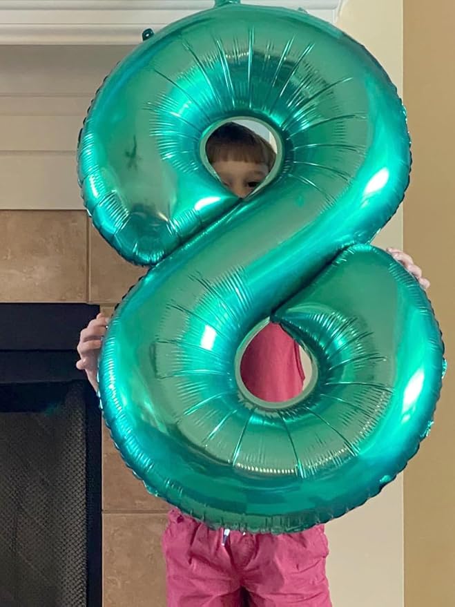 8 Balloon Numbers Party Decorations, 40In Blue-green Balloons - Image 3