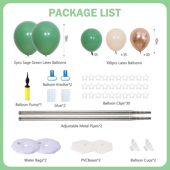 2 Sets Sage Green Champagne Sand White Balloon Column Kit - Image 3