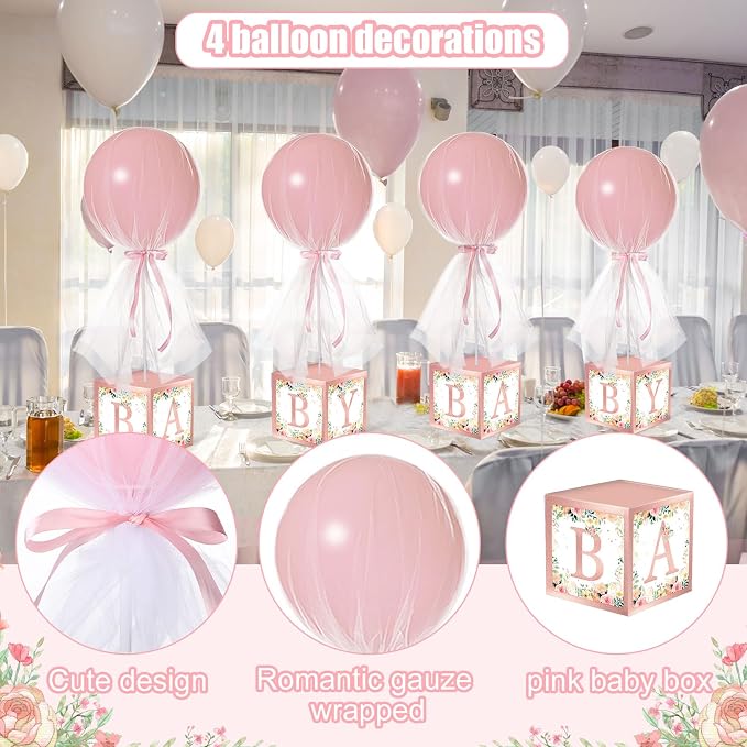 Wettarn 4 Set Pink Girl Baby Shower Table Centerpiece Decor 24'' Tulle Tutu - Image 2