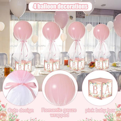 Wettarn 4 Set Pink Girl Baby Shower Table Centerpiece Decor 24'' Tulle Tutu - Image 2