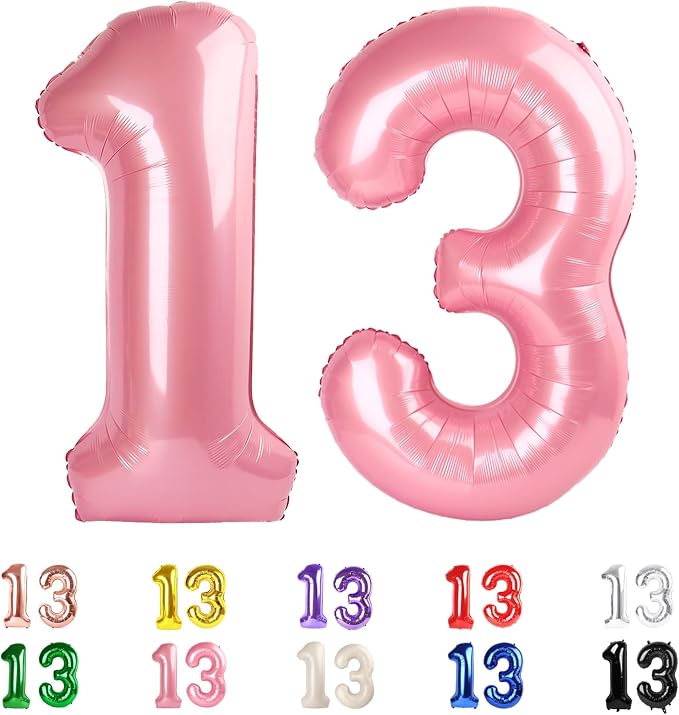 Number 13 Balloon 40Inch for 13 Year Old Birthday Decorations, Pearl Pink | by Mluchee