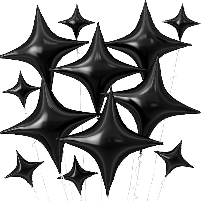 Black Star Balloons, 26Inch and 10Inch Black Quadrangle Helium Polyester Film by Adorely