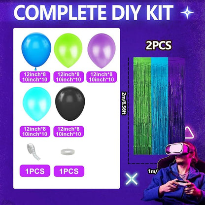 Video Game Balloon Arch Garland Kit Birthday Party Decorations | Purple Blue - Image 4