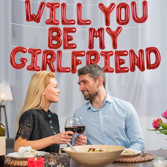 TONIFUL 16 Inch Red Will You Be My Girlfriend Letter Balloons Be My Girlfriend - Image 4
