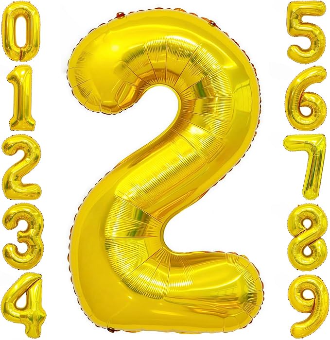 Gold 2 Balloon Number, 40 Inch Number 2 Balloon Large Gold 2 Foil Mylar Helium by BBPOOL