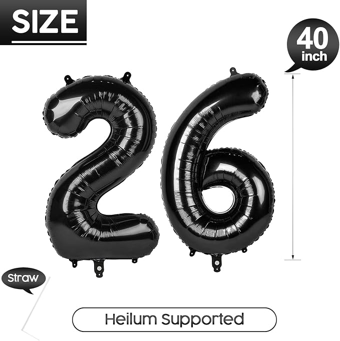 26 Balloon - Black Birthday Number Balloons, 40 Inch Decorations Men Women | - Image 5