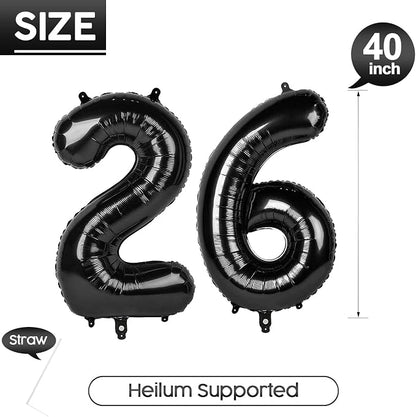 26 Balloon - Black Birthday Number Balloons, 40 Inch Decorations Men Women | - Image 5