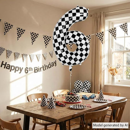 40 Inch Checkered Number 6 Balloon, Large Foil Black and White Number Balloons - Image 6