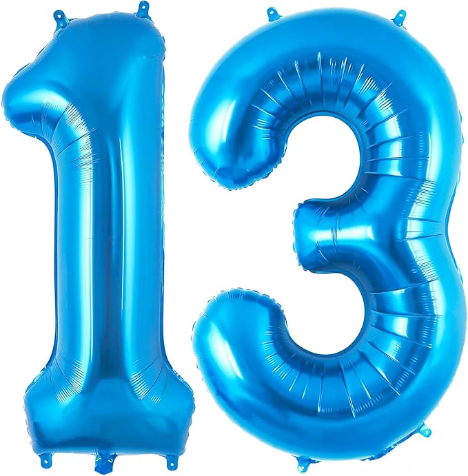 Blue 13 Balloon Number, 40 Inch Number 13 Balloon Big Blue Foil Mylar Helium by BBPOOL