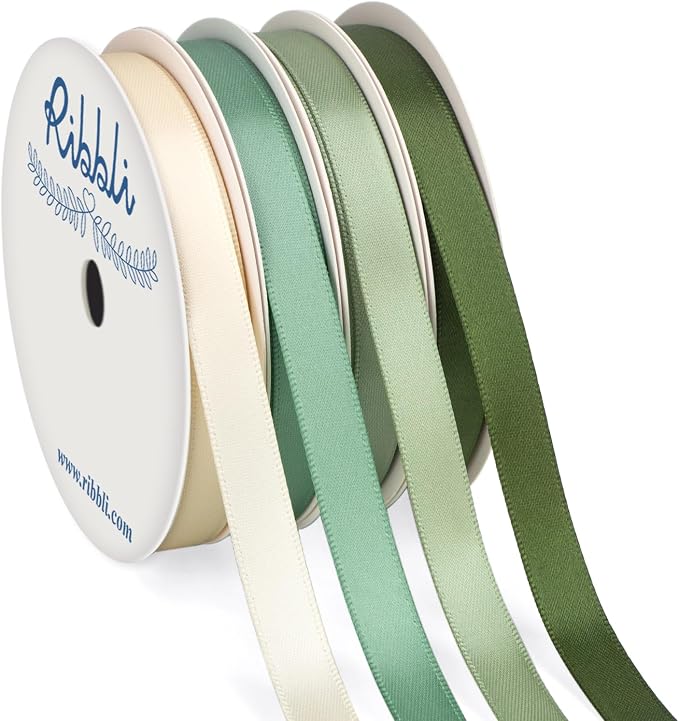 Ribbli Sage Green Satin Ribbon 3/8 Inch x 4 Rolls Total 40 Yards- by Ribbli