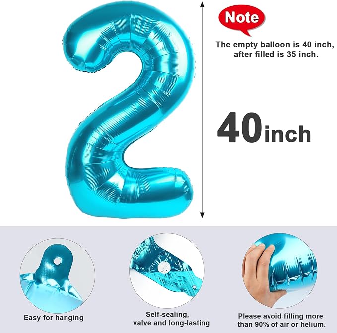 2 Balloon Numbers Birthday Decorations, 40In Light Blue Balloons - Image 5
