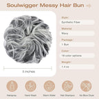 Messy Bun Hair Piece Wavy Curly Scrunchies Fluffy Donut Thick Updo Elegant Chignon Hairpieces for Women Girls, Sliver Gray to Platinum Blonde 1.4oz