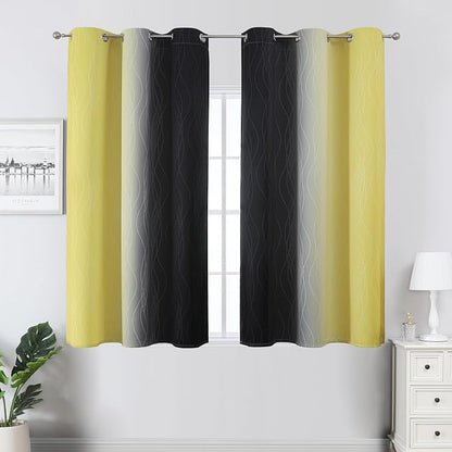 Black and Yellow Blackout Curtains 45 Inch Length, Full Light Blocking Gradient - Image 2