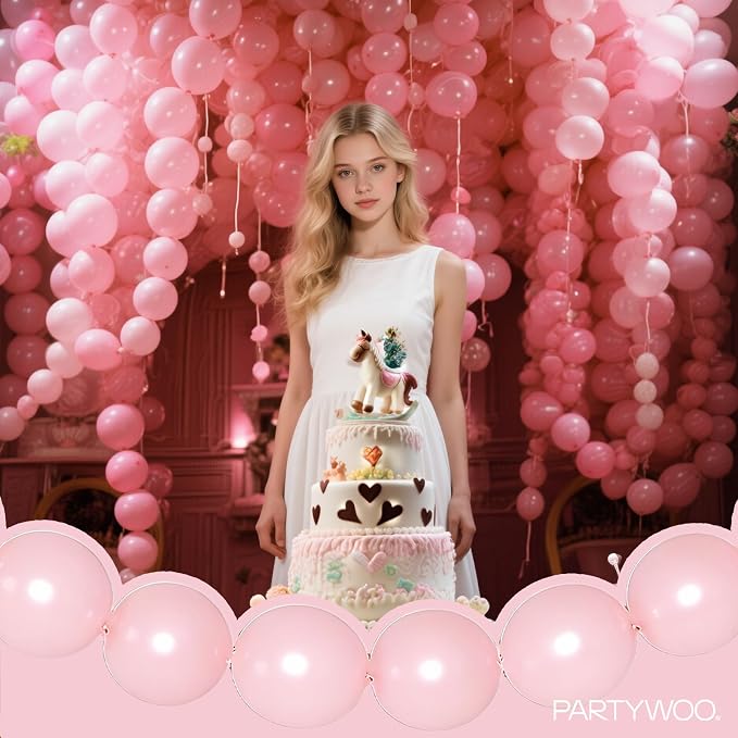 PartyWoo Baby Pink Linking Balloons 100pcs 12 Inch Pink Link Balloons | - Image 3