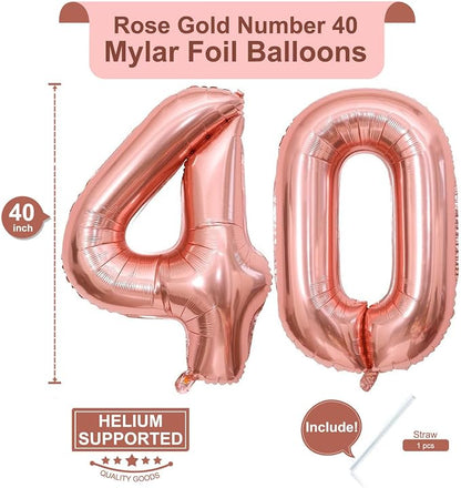 40 Inch Rose Gold 40 Number Balloons Giant Jumbo Huge 40 Foil Mylar Helium - Image 2