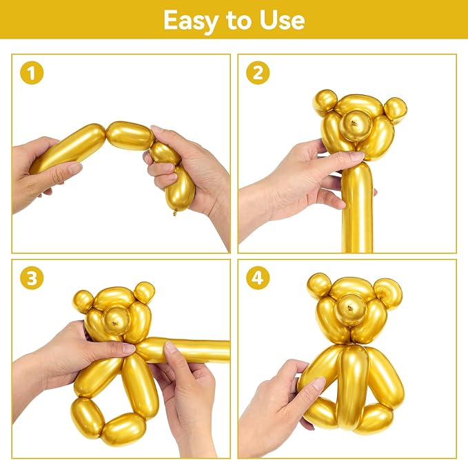 Metallic Gold Long Balloons Premium 260 Twisting Animals Magic Balloons - Image 4